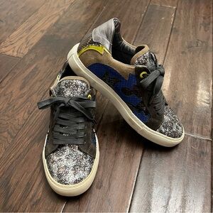 Zadig & Voltaire Bash Glitleo Leather Sneakers in Gris Glitter